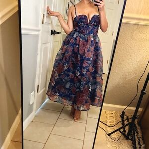 Lulu's Floral Blue and‎ Pink Wedding Dress